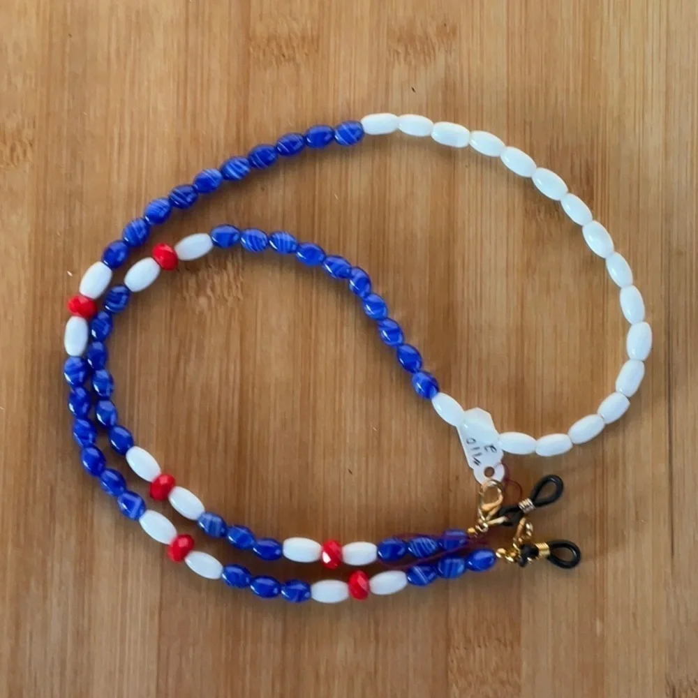 Hand Crafted Face Mask Eyeglasses Holder Lanyard Chain Red White Blue Patriotic